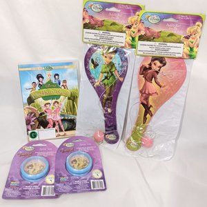 Disney Fairies Tinkerbell and Friends Bundle 2 Paddle Balls - 1 DVD - 2 Spin'em